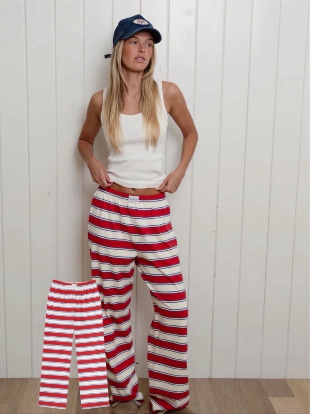 Wide-Leg Striped Lounge Pants in Red & White